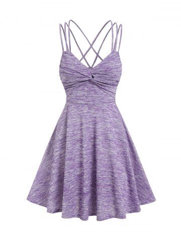 Strappy Space Dye Print Twist Front Dress - LIGHT PURPLE - XXL