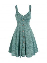 Sleeveless Space Dye Mock Button Mini Dress -  
