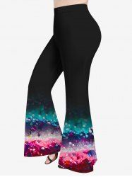 Plus Size Sequins Glitter Sparkling Colorblock Print Flare Pants -  