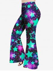 Plus Size Glitter Star Print Flare Pants -  