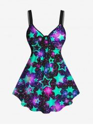 Plus Size Star Glitter Print Cinched Tank Top -  