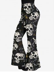Gothic Skulls Music Symbol Print Halloween Flare Pants -  