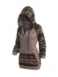 Hooded Raglan Sleeve Tribal Pattern Sweater -  