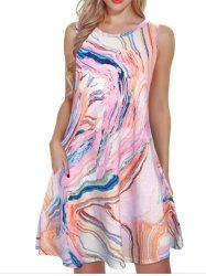 Mini Robe Débardeur à Imprimé Marbre à Col Rond - Rose clair M