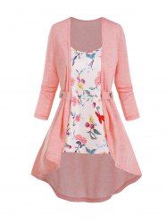 Long Sleeve Asymmetric Top And Allover Flower Print Camisole Two Piece Set -  