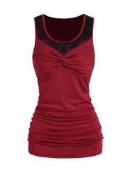 See Thru Rose Lace Panel Twisted Ruched Casual Tank Top -  