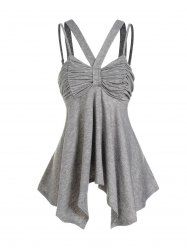 Ruched Heather Asymmetrical Hem Casual Tank Top -  
