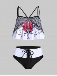 Maillot de Bain Tankini Rembourré à Imprimé Roses dans Un Poignard - Noir M