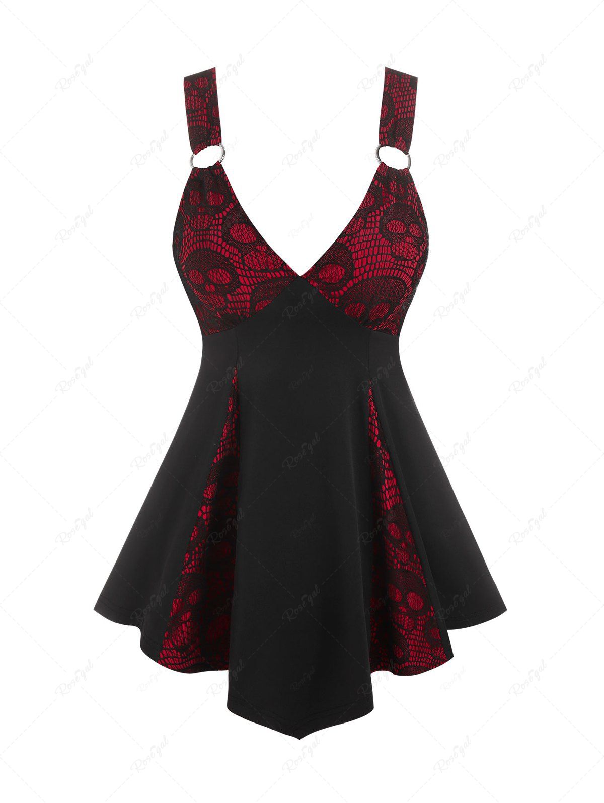Online Gothic Skull Lace Panel Plunge Tank Top  