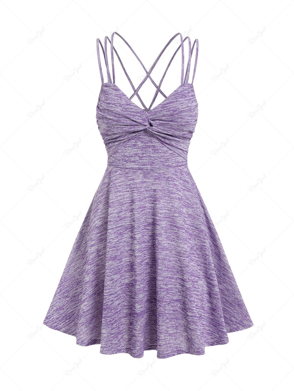 Chic Strappy Space Dye Print Twist Front Dress  