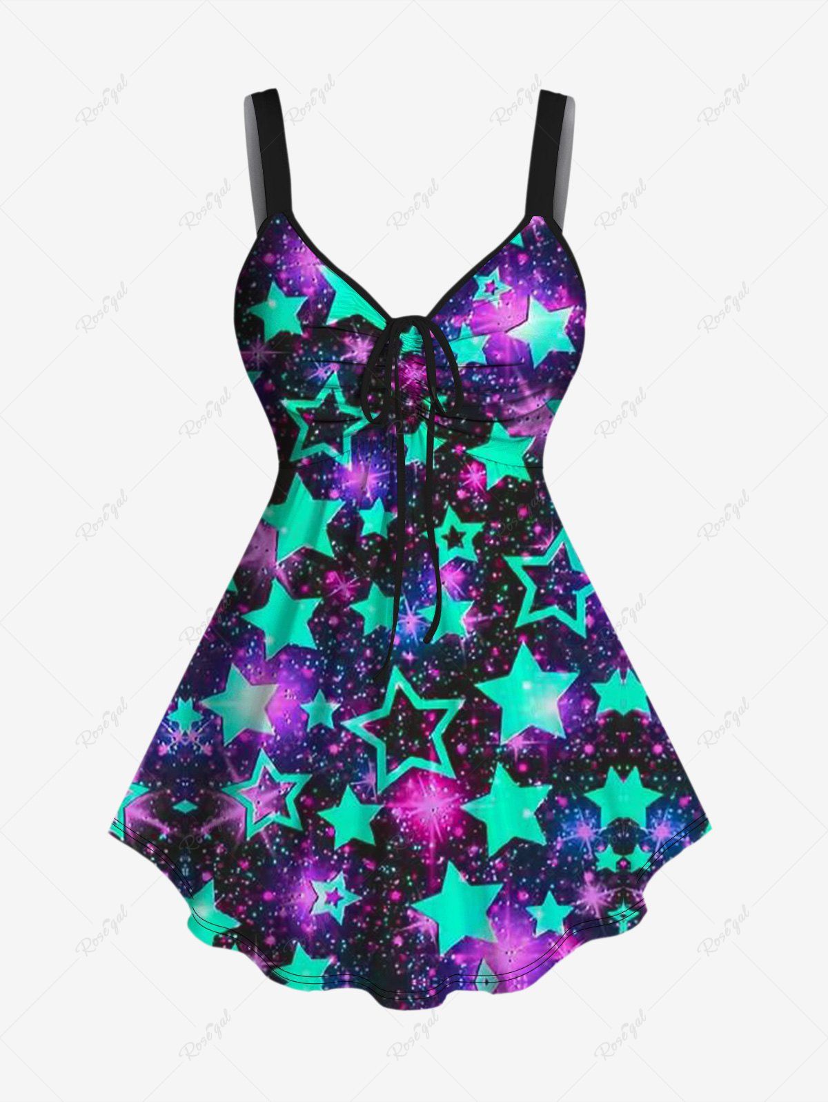 Latest Plus Size Star Glitter Print Cinched Tank Top  