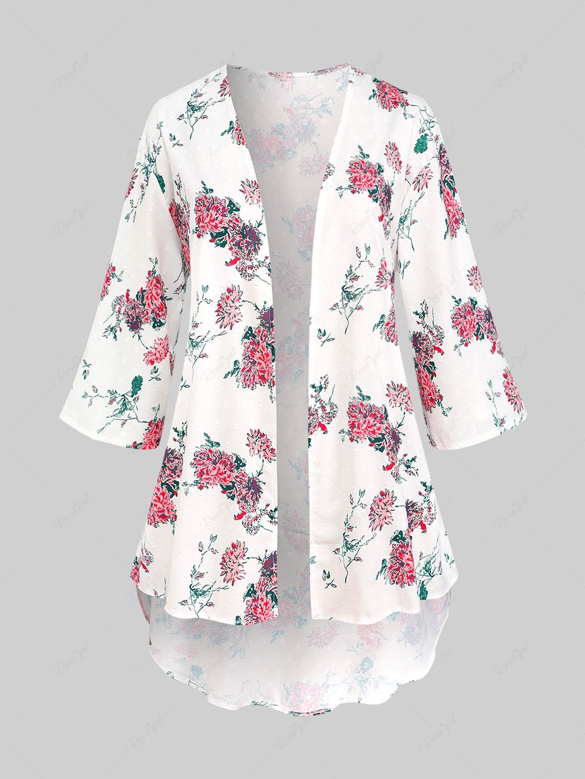 Trendy Plus Size Flower Print Cardigan  