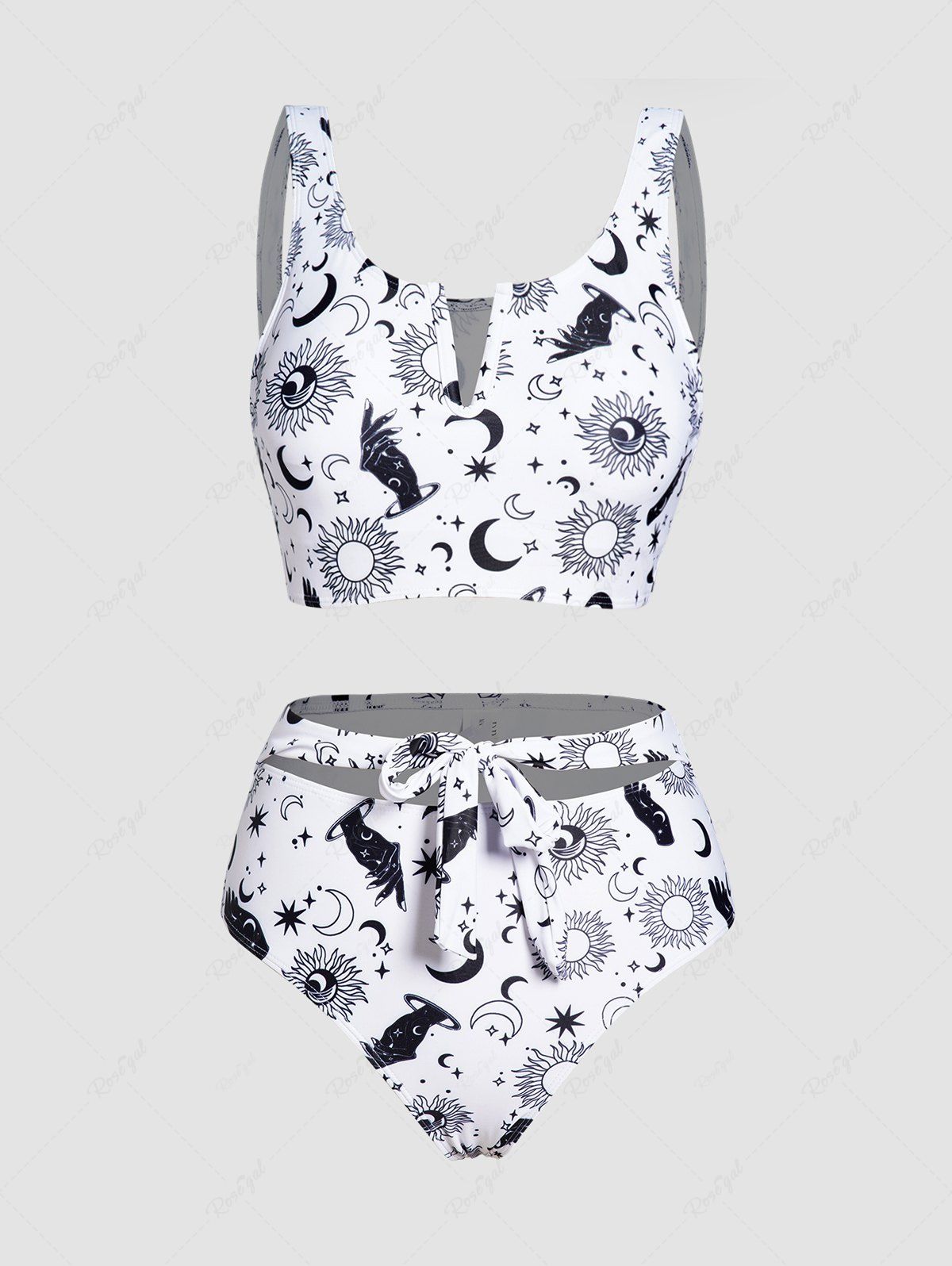 Affordable Allover Celestial Sun Moon Star Print Padded Tankini Swimsuit  