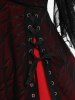 Mesh Jacquard Lace-up Butterfly Sleeve 2 In 1 Top And Mesh Overlay Lace-up Zippered Skinny Pants Gothic Outfit -  