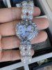 Vintage Faux Pearl Rhinestone Sparkling Oval Clock Bracelet -  