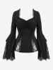 Gothic Cinched Floral Lace Panel Lace-trim Flare Sleeves T-shirt -  