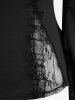 Gothic Cinched Floral Lace Panel Lace-trim Flare Sleeves T-shirt -  