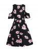Mini-Robe Plongeante Applique à Imprimé Fleur à Epaule Dénudée - Noir L