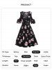 Mini-Robe Plongeante Applique à Imprimé Fleur à Epaule Dénudée - Noir XL