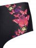 Maillot de Bain Tankini à Imprimé Fleuri à Coupe Haute en Treillis - Rouge foncé XXXL