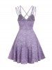 Robe à Bretelle Chinée Imprimée Tordue en Avant - Violet clair XXXL