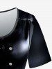 T-shirt Zippé Bouclé 3D Œillet Imprimé de Grande Taille - Noir M