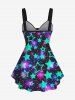 Plus Size Star Glitter Print Cinched Tank Top -  