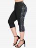 Plus Size Grommets Buckles 3D Print Pockets Capri Leggings -  