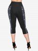 Plus Size Grommets Buckles 3D Print Pockets Capri Leggings -  