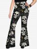 Gothic Skulls Music Symbol Print Halloween Flare Pants -  