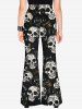 Gothic Skulls Music Symbol Print Halloween Flare Pants -  