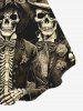 Débardeur D'Halloween Gothique Squelette Fleuri Imprimé - Noir 1X