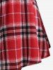 Plus Size Plaid Heart Buckle Buttons Off Shoulder Poet Sleeves Ruched T-shirt -  