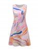 Mini Robe Débardeur à Imprimé Marbre à Col Rond - Rose clair M