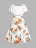 Robe Ceinturée à Imprimé Tournesol à Volants - Blanc XXL