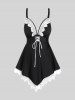 Modest Lace Panel Hollow Out Lace Up Scalloped Padded Tankini Swimsuit -  