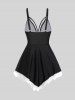 Modest Lace Panel Hollow Out Lace Up Scalloped Padded Tankini Swimsuit -  