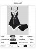 Modest Lace Panel Hollow Out Lace Up Scalloped Padded Tankini Swimsuit -  