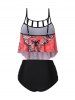 Maillot de Bain Tankini à Imprimé Papillon à Volants - Rose clair M