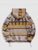 Men's Ethnic Aztec Print Fleece Zip Placket Toggle Drawstring Kangaroo Pocket Pullover Hoodie -  