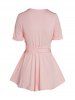 Crossover Bowknot Belt V Neck Short Sleeve Top -  