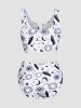 Ensemble de Bikini de Bain Tankini Matelassé à Imprimé Lune Etoile et Soleil - Blanc S