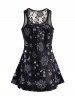 Celestial Sun Moon Star Allover Print Lace Panel Asymmetric Tank Top -  