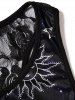 Celestial Sun Moon Star Allover Print Lace Panel Asymmetric Tank Top -  