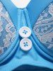 Tummy Control Flower Lace Panel Underwire Mock Button Halter Tankini Swimsuit -  