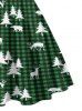 Christmas Tree Elk Plaid Print Long Sleeve Belted Combo Dress -  