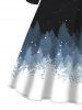 Christmas Tree Galaxy Print Crisscross Bowknot Belted Long Sleeve Dress -  