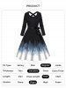 Christmas Tree Galaxy Print Crisscross Bowknot Belted Long Sleeve Dress -  