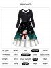 Christmas Snowflake Snowman Print Crisscross Bowknot Belted Long Sleeve Dress -  