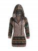 Hooded Raglan Sleeve Tribal Pattern Sweater -  